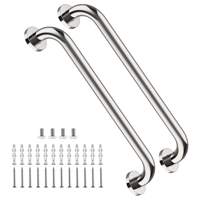 2 Pack 16 Inch Shower Grab Bar ZUEXT Chrome Stainless Steel Bathroom Grab Bar Shower Handle Bathroom Balance Bar Safety Hand Rail Support Handicap Elderly Injury Senior Assist Bath Handle